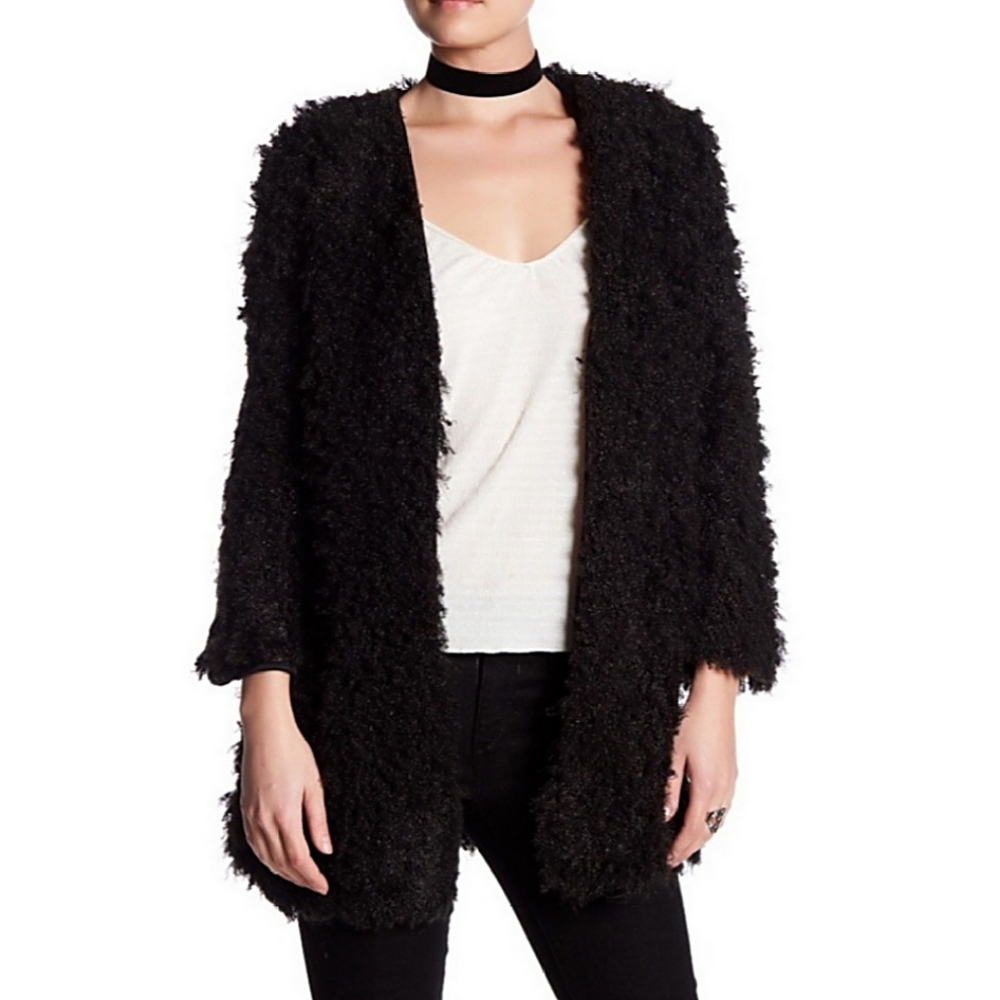 VERTIGO Fuzzy Eyelash Cardigan Sweater Black Womens XS